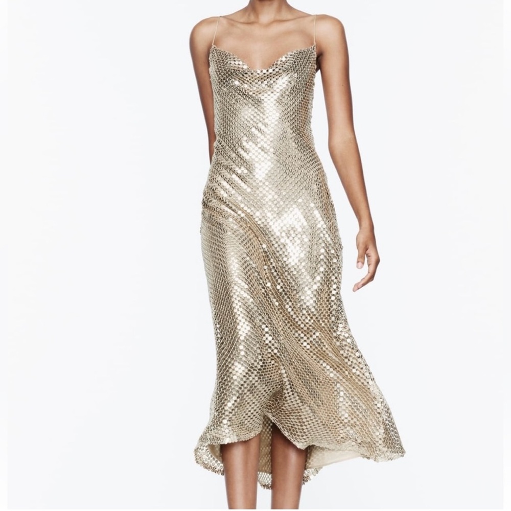 Zara Gold Sequin Midi Dress